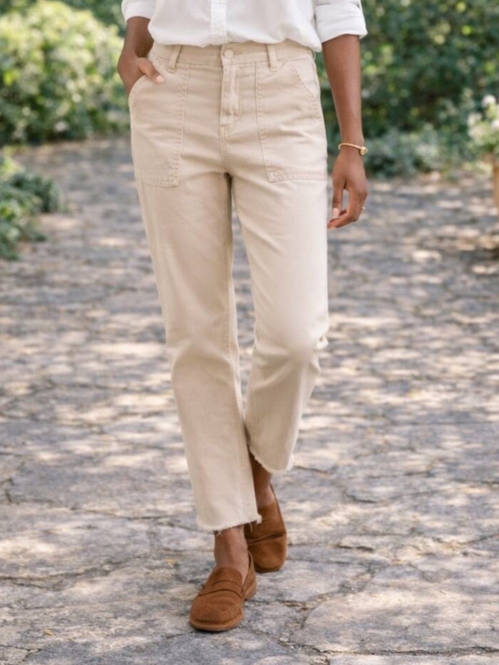 Frank & Eileen Blackrock Utility Ankle Pants  Twill Biege Size 10